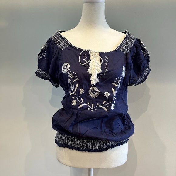 Embroidered Tassel Tie Top - Picture 1 of 5